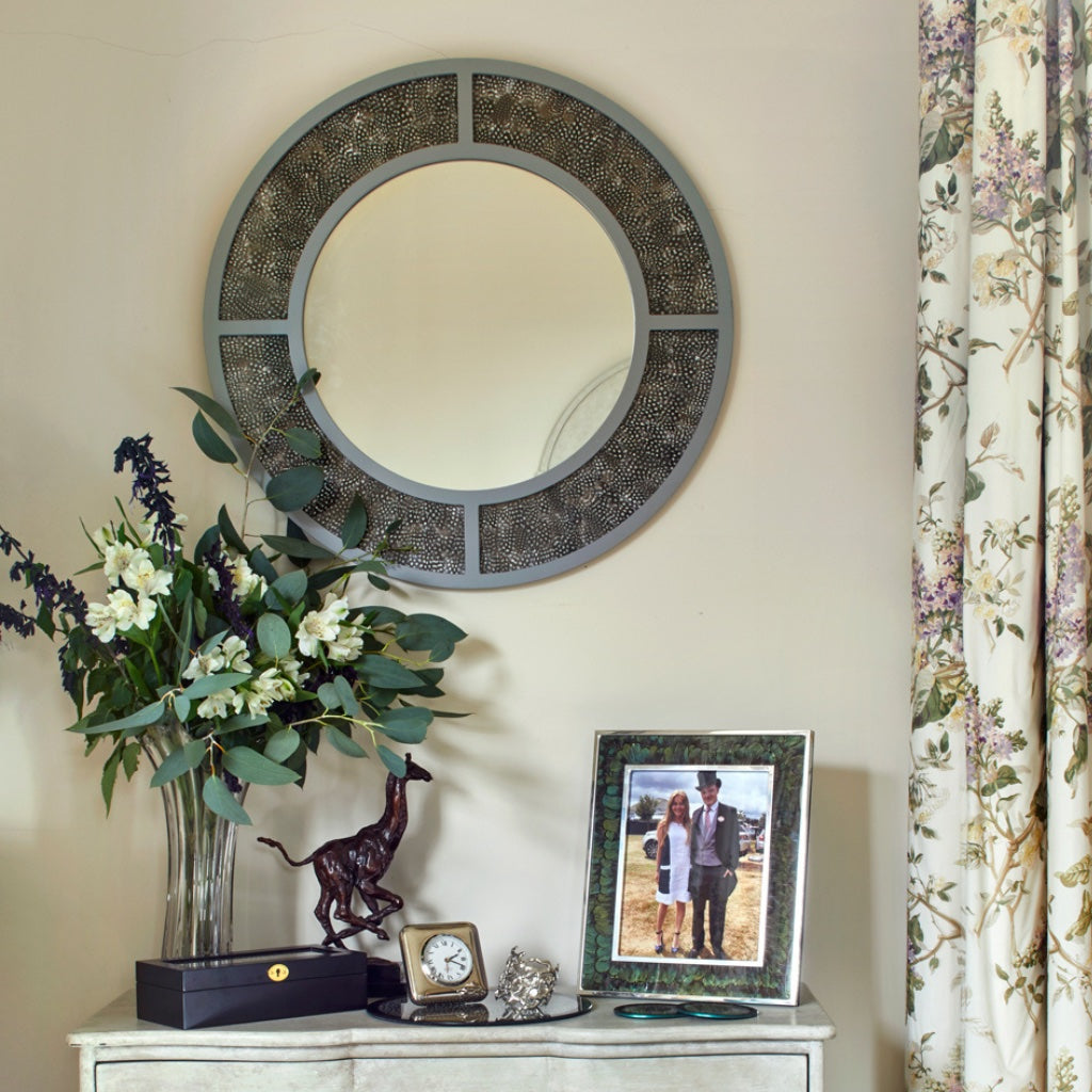Outlet Item: Guinea Fowl Feather Mirror by Wingfield Digby