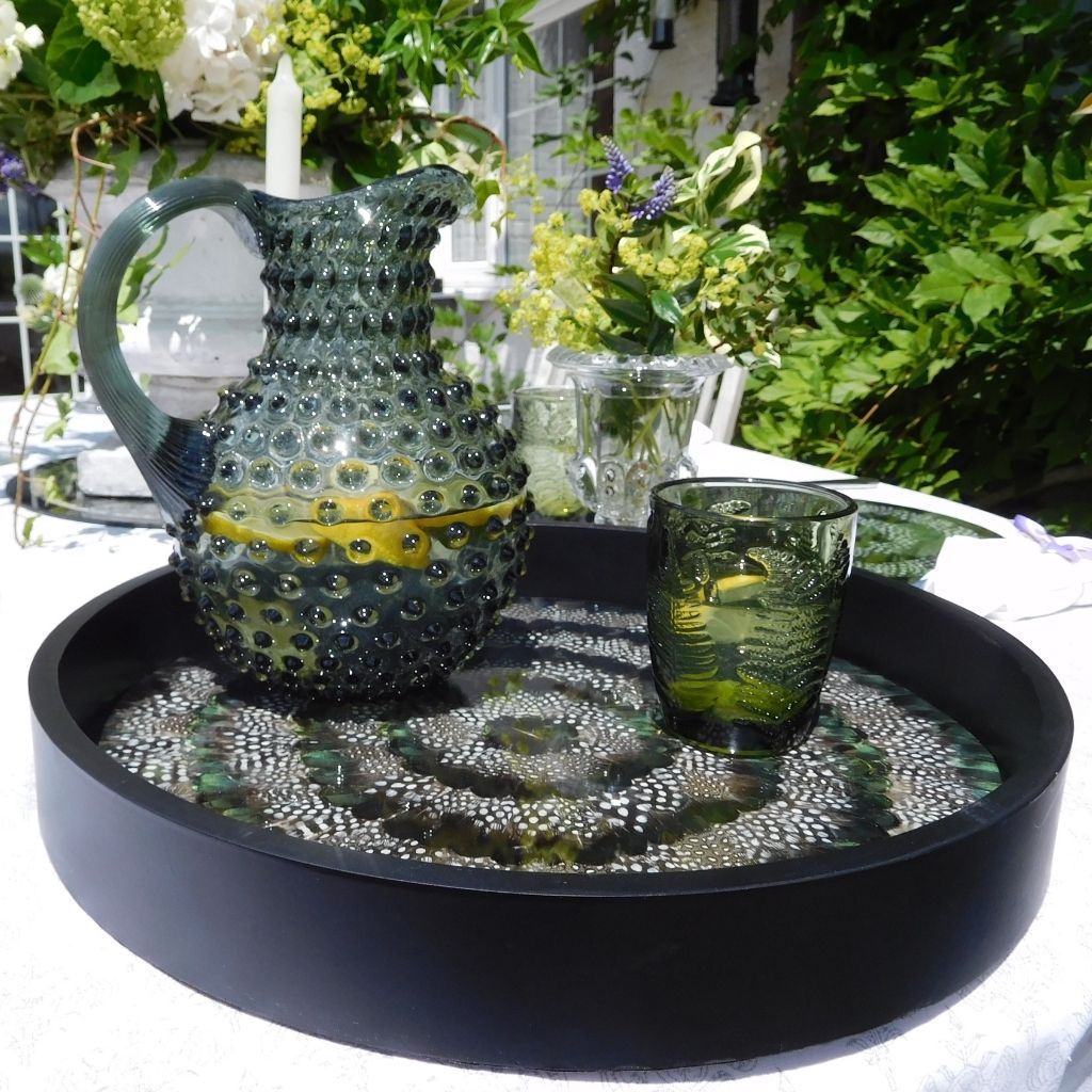 Outlet Item: Guinea Fowl and Green Pheasant Feather Tray by Wingfield Digby