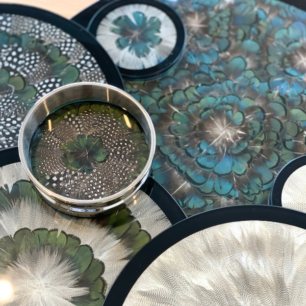 Guinea Fowl & Green Feather Wine Coaster