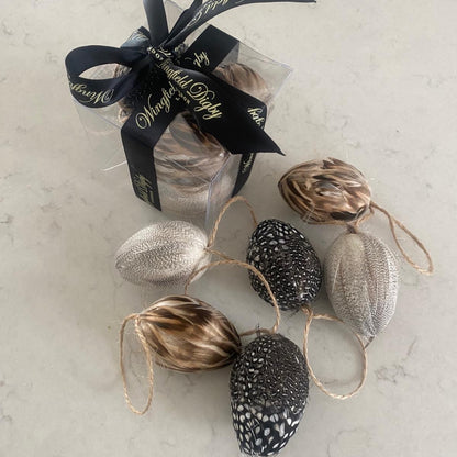 Set of 6 Real Feather Hanging Eggs