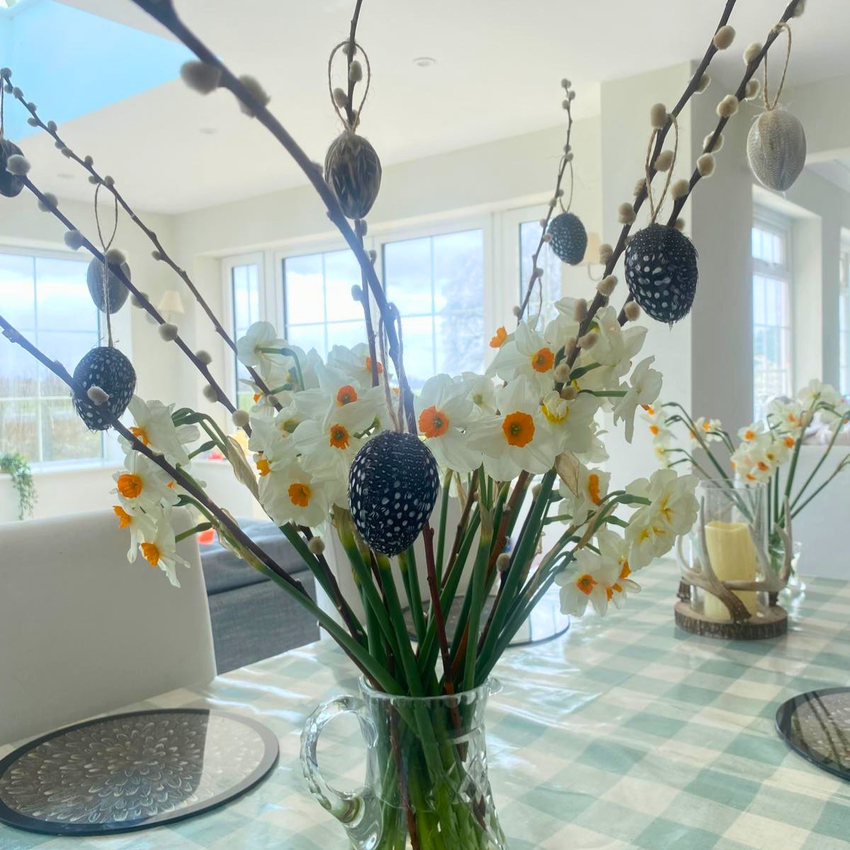 Set of 6 Real Feather Hanging Eggs