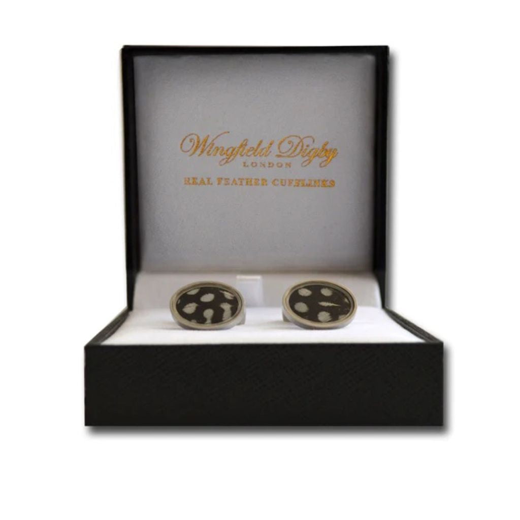 Outlet Item: Guinea Fowl Feather Cufflinks by Wingfield Digby