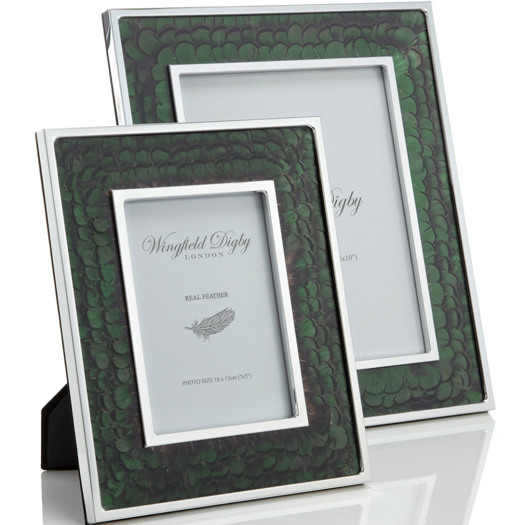 Green pheasant feather photo frame by Wingfield Digby