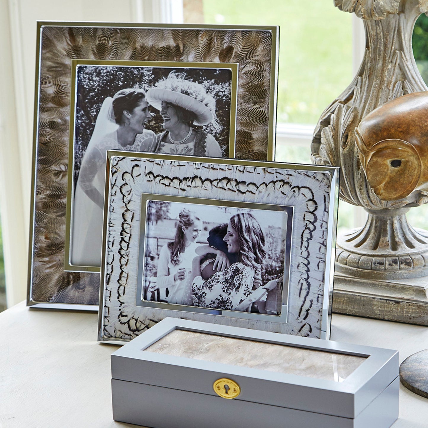 Outlet Item: White Pheasant Feather Photo Frame by Wingfield Digby