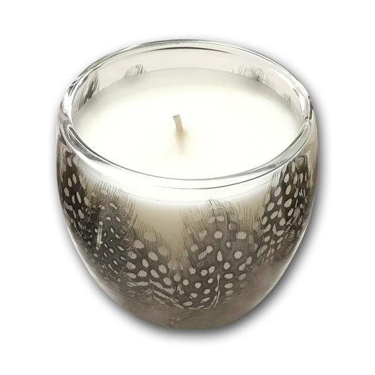 Guinea fowl feather candle by Wingfield Digby